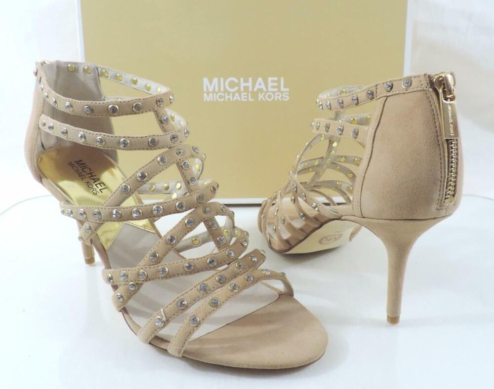 Michael Kors Size 10 Maddie Jeweled T-Strap Evening Sandals Nude